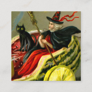 Cartão De Informações Vintage Halloween Black Cat and Witness