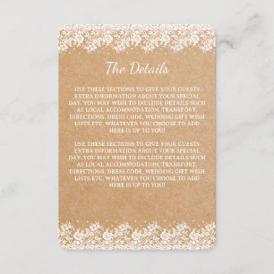 Cartão De Informações Vintage Kraft Floral Lace Guest Card