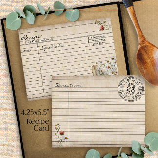 Cartão De Informações Vintage Library Floral Books Bridal Shower Recipe