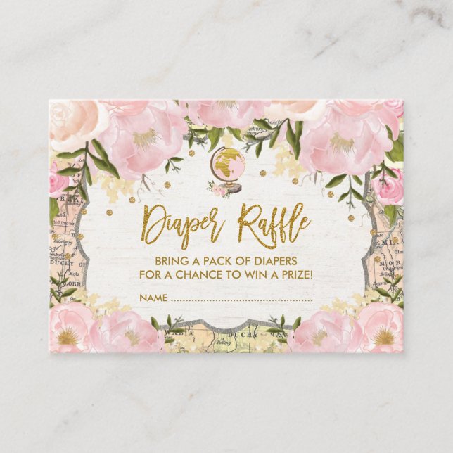 Cartão De Informações Vintage Map Fralda Raffle Viagem Adventure Baby (Frente)