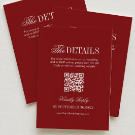 Cartão De Informações Vintage Maroon Wedding Details Qr Code