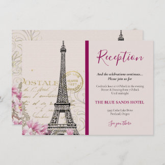 Cartão De Informações Vintage Paris Eiffel Torre Rosa Blossomo Casamento
