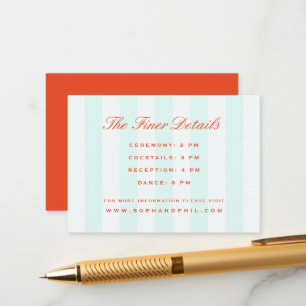 Cartão De Informações Vintage Preppy Stripes Teal Orange Weding
