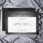 Cartão De Informações Vintage - Recepção de Casamento tema damasco Preto<br><div class="desc">Assuma o misterioso prazer do seu dia especial com esta design inspirada na vintage. Esta simples e escura design de uma recepção de casamento elegante apresenta um fundo de preto sobre a seda de damasco preto. O texto aparece sobre uma cobertura oval branca macia, dando ao convite uma aparência misteriosa...</div>