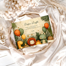 Cartão De Informações Vintage Safari Dinosaur Baby Shower Diapper Raffle