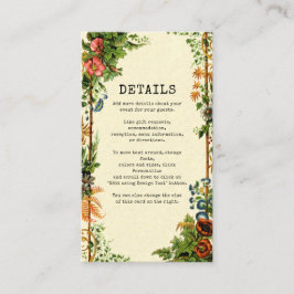 Cartão De Informações Vintage Secret Garden Book Lover Cottagecore