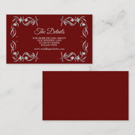 Cartão De Informações Vintage Silver Floral Pattern Red Wedding Detail