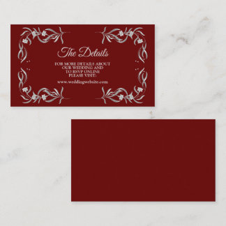 Cartão De Informações Vintage Silver Floral Pattern Red Wedding Detail