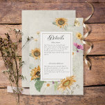 Cartão De Informações Vintage Summer Sunflower Floral Details<br><div class="desc">Este design do casamento apresenta um belo quadro de girassóis de cor aquática macia e outros florais de verão em um fundo branco aflitos. É romântico com um toque de safra. Criada pela "Simply Farmhouse Press",  faz parte do Vintage Summer Floral Wedding Suite de cartas.</div>