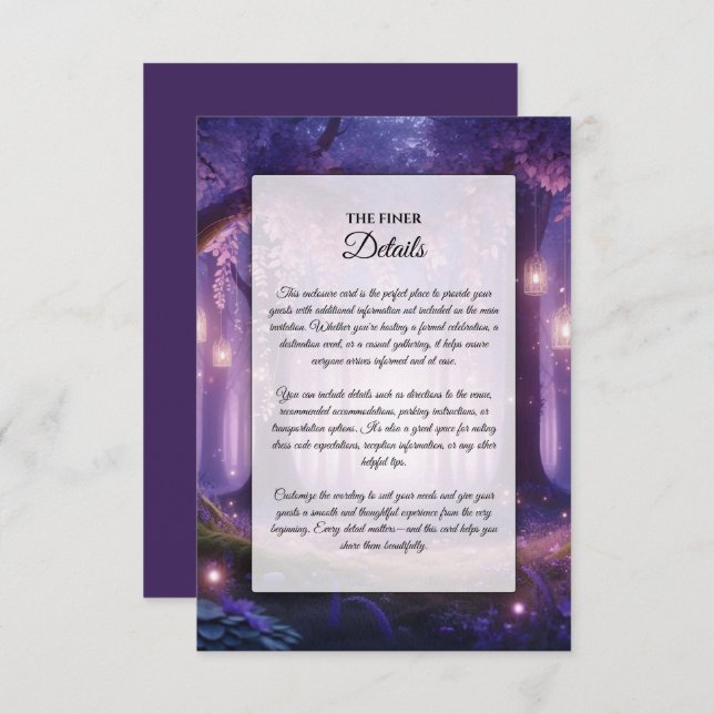 Cartão De Informações Violeta na Floresta Encantada à Meia-Noite (Frente/Verso)