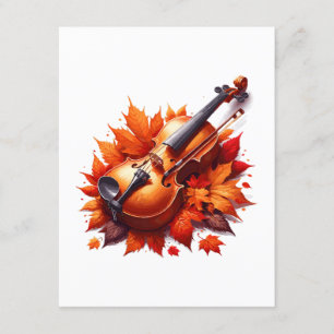 Cartão De Informações Violino na cama de folhas