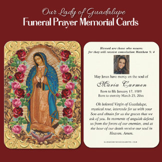 Cartão De Informações Virgem Religiosa Mary Guadalupe Funeral Católica