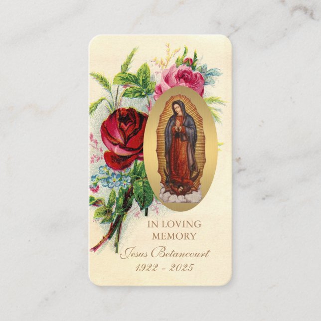 Cartão De Informações Virgem Religiosa Mary Guadalupe Funeral Católica (Frente)