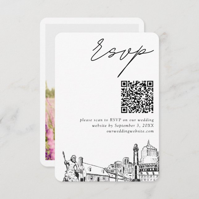 Cartão De Informações Virginia Beach Wedding RSVP Código QR Pequeno (Frente/Verso)