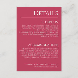 Cartão De Informações Viva Magenta e Detalhes do Casamento Branco-