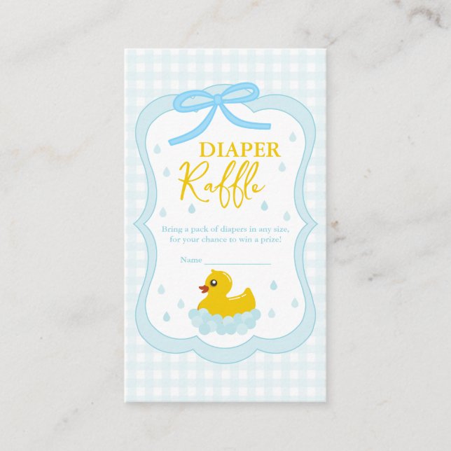 Cartão De Informações Water Droplets Gingham Baby Shower Diaper Raffle (Frente)