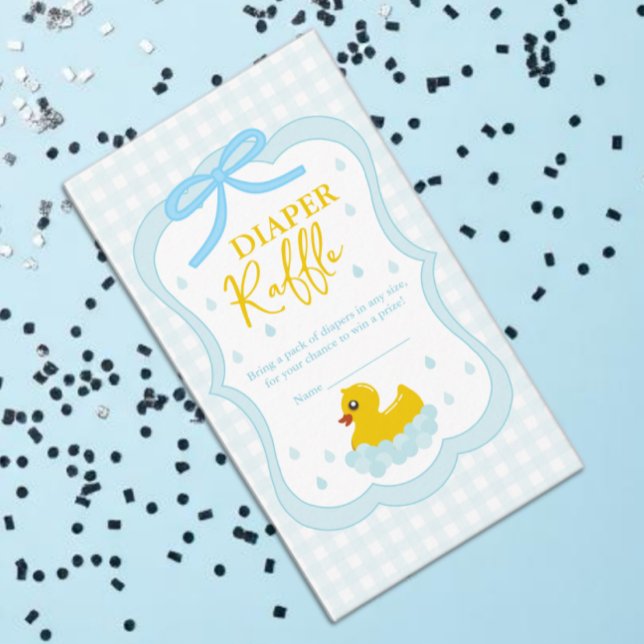 Cartão De Informações Water Droplets Gingham Baby Shower Diaper Raffle (Criador carregado)
