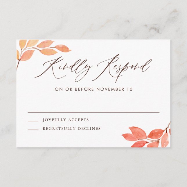 Cartão De Informações Watercolor Autumn Foliage Wedding RSVP (Frente)