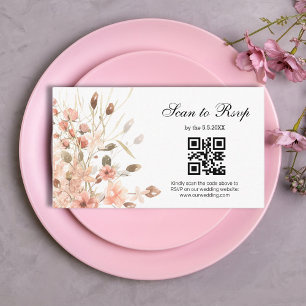 Cartão De Informações watercolor boho rosa cor-de-rosa floral rsvp qr co