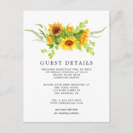Cartão De Informações Watercolor Boho Sunflower Detalhes do Convidado