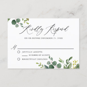 Cartão De Informações Watercolor Botanical Greenery Wedding RSVP