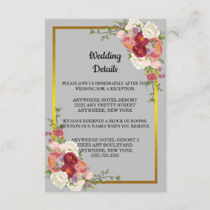 Cartão De Informações Watercolor Cinza Dusty Peach Floral Casamento Dour