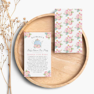 Cartão De Informações Watercolor Floral Tea Party   Livro Chá de fralda