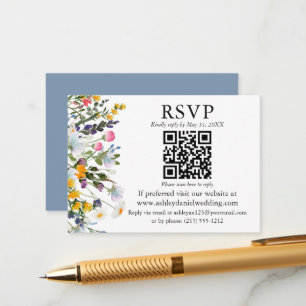Cartão De Informações Watercolor Flores Selvagens QR RSVP Casamento Dust