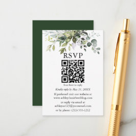 Cartão De Informações Watercolor Greenery Wedding QR RSVP