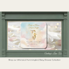 Cartão De Informações Watercolor Hummingbird & Pastel Clouds Baby Shower