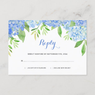 Cartão De Informações Watercolor Hydrangeas Blue Floral Casamento RSVP