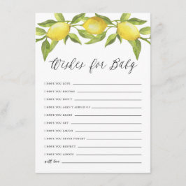 Cartão De Informações Watercolor Lemon Greenery Wreath Desejos para Bebê