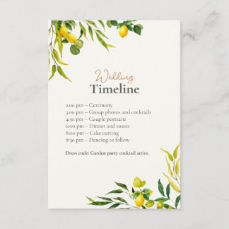 Cartão De Informações Watercolor Lemon Wedding Timeline with QR Code