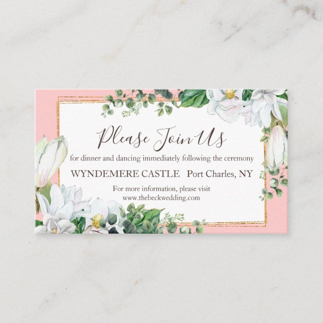 Cartão De Informações Watercolor Magnolia Blush Weding (Frente)