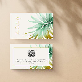 Cartão De Informações Watercolor Palm Destination Wedding QR Code Detail