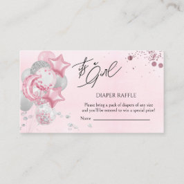 Cartão De Informações Watercolor Pink Balloons Its A Girl Diaper Raffle