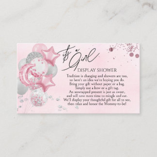 Cartão De Informações Watercolor Pink Balloons Its A Girl Display Shower