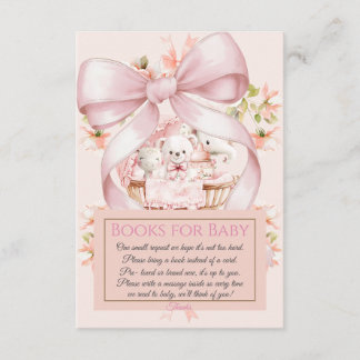 Cartão De Informações Watercolor Pink Bow Books for Baby Request Card