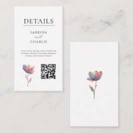 Cartão De Informações Watercolor Pink Purple Tulip QR Code Wedding
