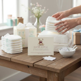 Cartão De Informações Watercolor Teddy Bear Diaper Raffle Baby Shower 