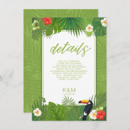 Cartão De Informações Watercolor Tropical Wedding Details Green ID577