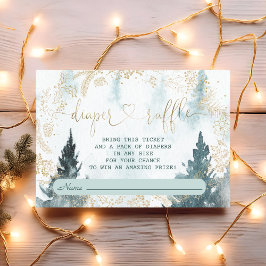 Cartão De Informações Watercolor Winter Scenery Dourado Fralda Raffle