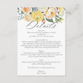 Cartão De Informações Watercolor Yellow Peach Blooms Wedding Detail