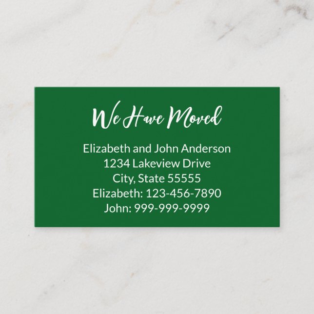 Cartão De Informações We Have Moved Forest Green Moving Announcement (Frente)