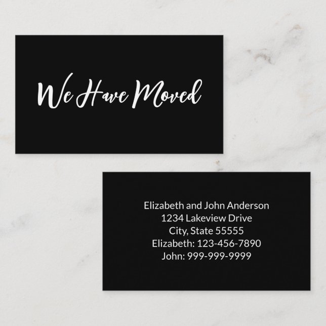 Cartão De Informações We Have Moved Script Moving Announecment Black (Frente/Verso)