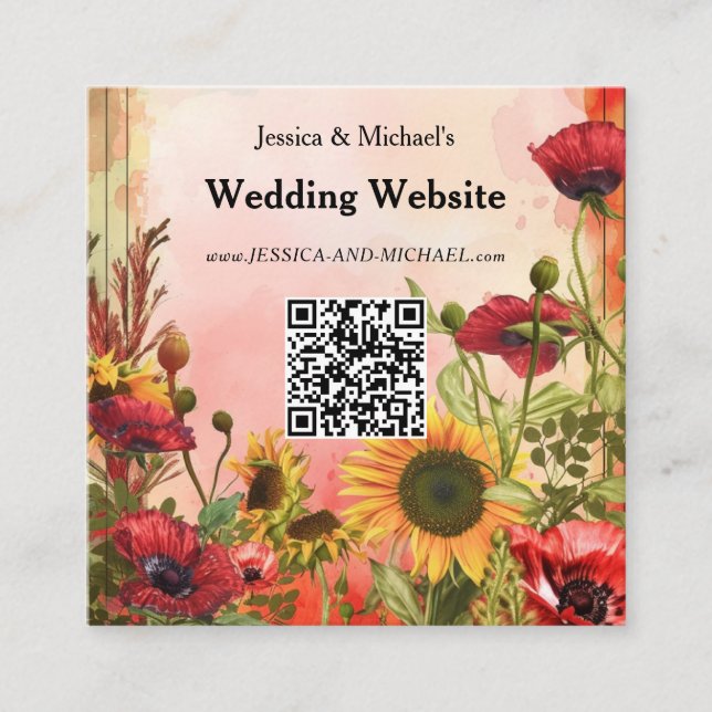 Cartão De Informações Web site de casamento com código de 🌻 com QR (Frente)
