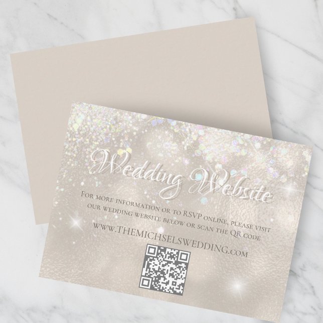 Cartão De Informações Website de Casamento Glitter de Champagne Elegante (Criador carregado)