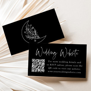 Cartão De Informações Website de Casamento Negro Elegante Moon e Stars