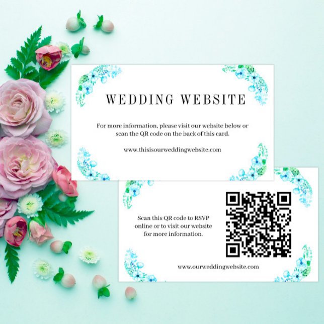 Cartão De Informações Website de Casamento Turquoise Poppies e Ferns Boh (Criador carregado)