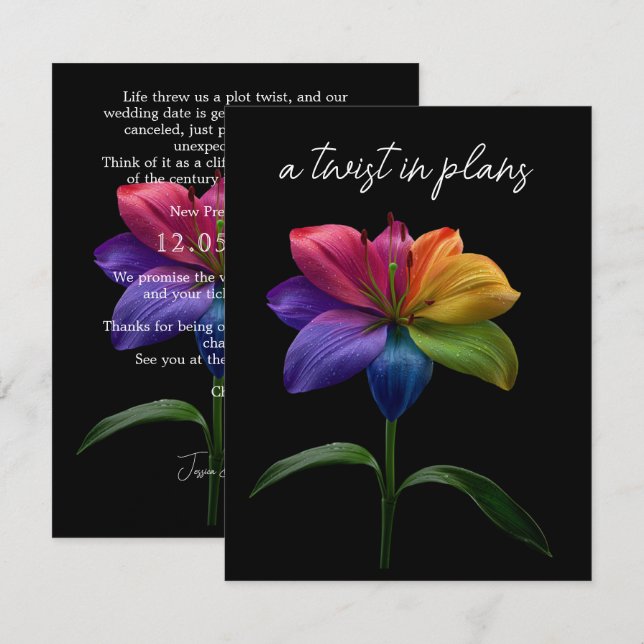 Cartão De Informações Wedding Date CHANGE Enclosure Card (Frente/Verso)